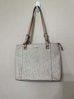 CALVIN KLEIN Handbag Purse Serafina Logo Monogram Tote Bag Cream White Pink